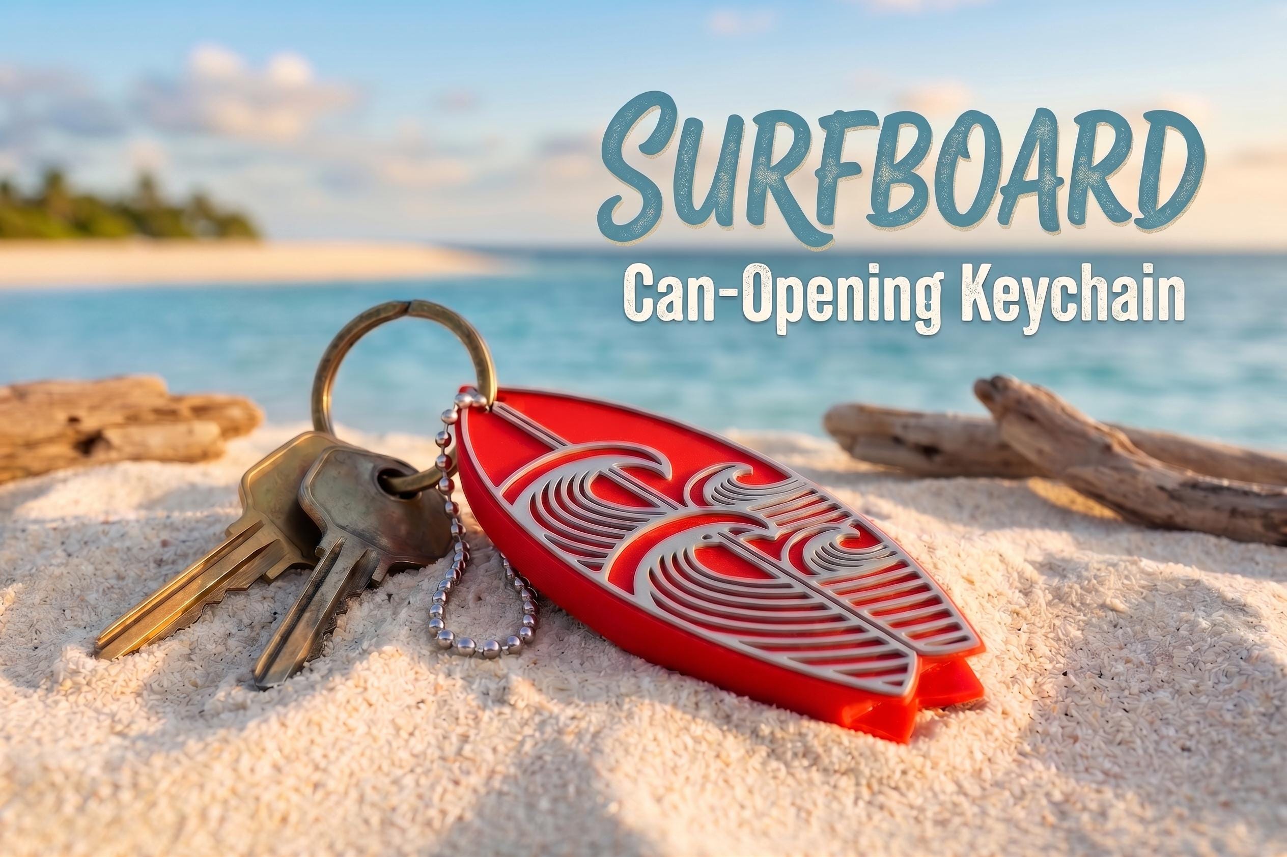 Surfboard - Soda Can Opener Keychain — 3D printed by Space Coast Designs